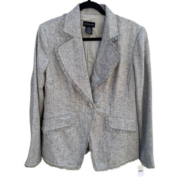 Sutton Studio Womens Frayed Tweed Gray Single Button Closure Blazer Jacket New 1 - Picture 1 of 10